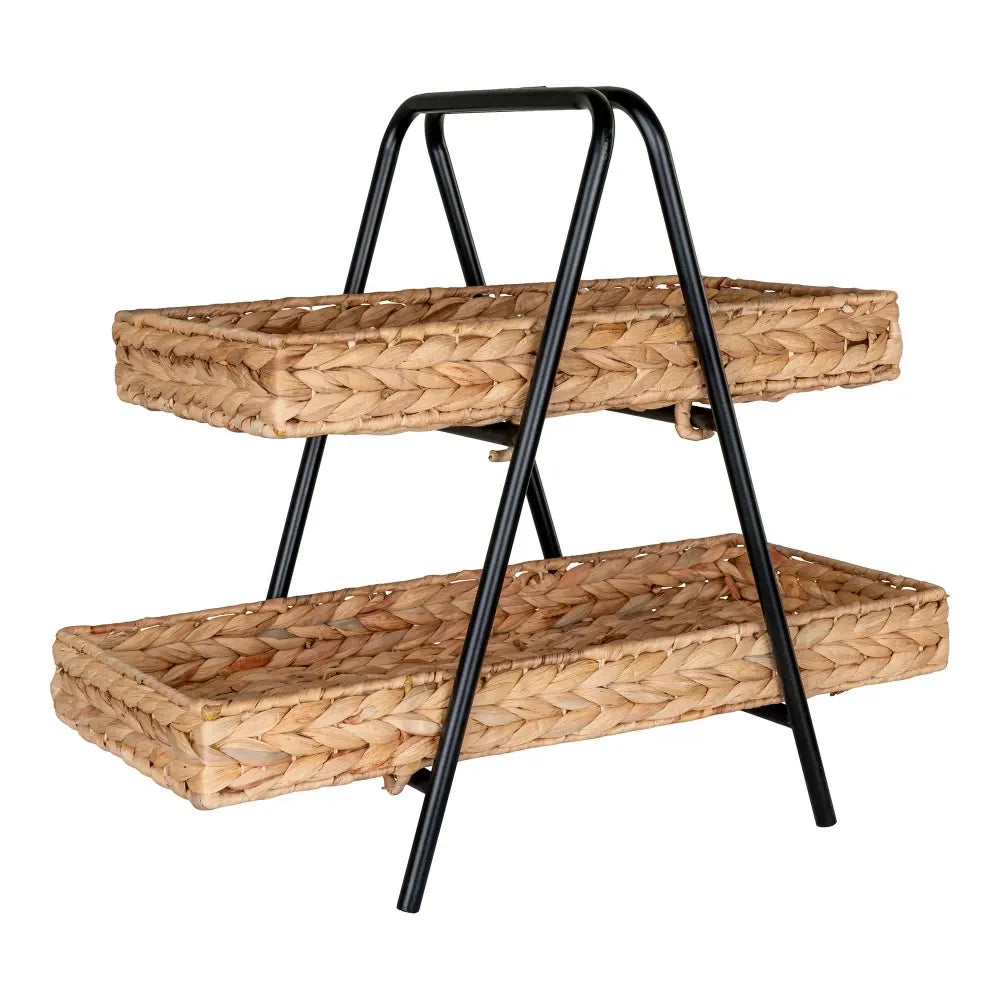 Etajera din Metal negru si spatii depozitare impletite natural Maro/Negru H43,5xL42cm Alfaro