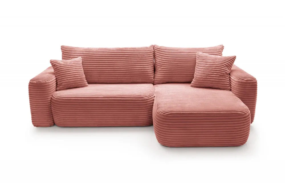 Coltar extensibil tapitat cu Corduroy Roz cu lada depozitare Billy