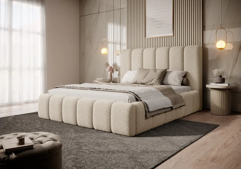 Pat 160 x 200 tapitat cu Stofa boucle Now or never Crem Arden
