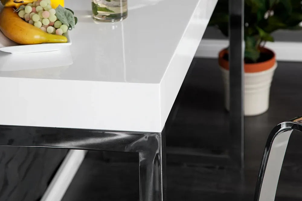 Birou din MDF Alb lucios si Metal Argintiu L120xH75cm White