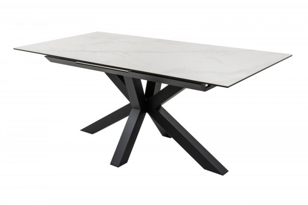 Masa extensibila dreptunghiulara din Ceramica si Metal Alb/Negru de 6-8 persoane L180/225x90cm Eternity