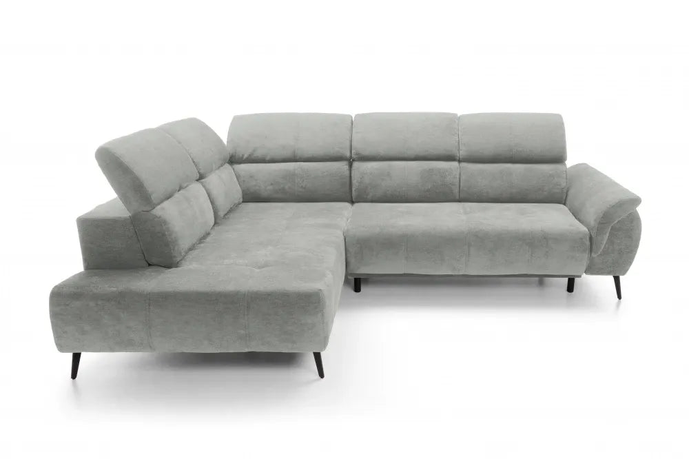 Coltar extensibil electric tapitat cu Chenille Gri deschis cu lada depozitare Genova II
