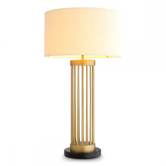 Veioza din Metal/Marmura Alama si Stofa boucle Alb H83xD45cm Condo Eichholtz