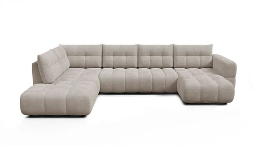 Coltar in forma de U tapitat cu material pet friendly Alias bej L374 x 219cm