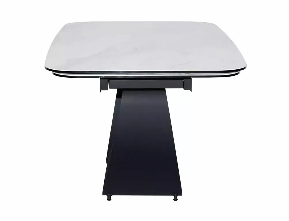 Masa Extensibila de 12 persoane din Sticla securizata+Ceramica Alb nature cloud si Metal Negru mat L160-240xH76cm Infinity