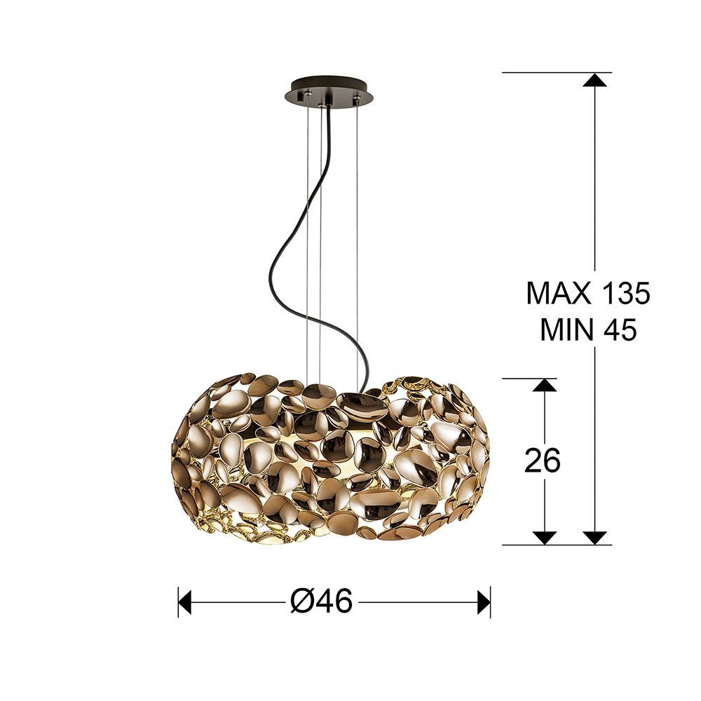 Lustra rotunda cu inaltime reglabila din Metal Auriu cu 5 becuri D47xH135cm Narisa
