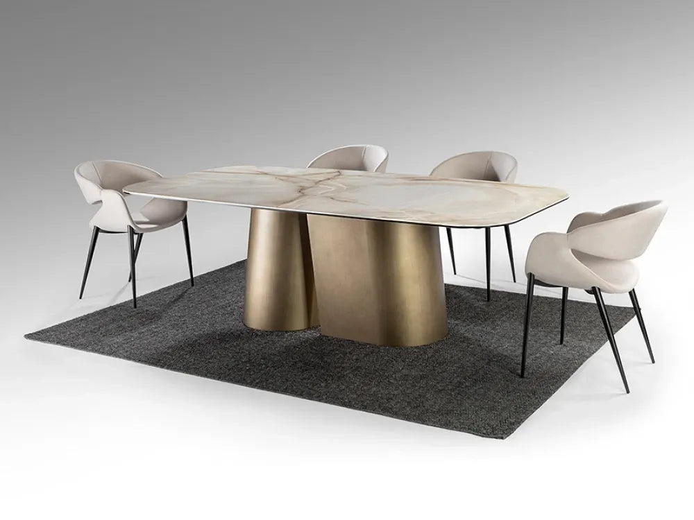 Masa din Metal Alama si Portelan/Sticla Multicolor L240xH76cm Numa