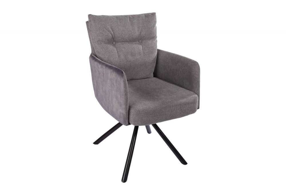 Scaun rotativ tapitat cu Stofa Gri cu picioare din Metal Negru H90xL58xA68cm Big George