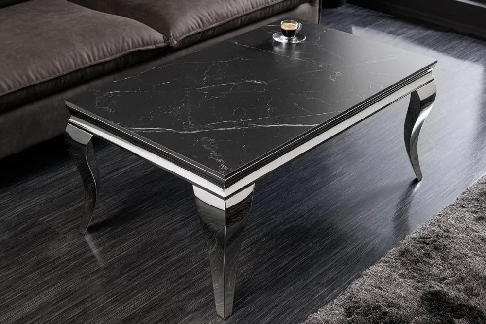 Masa din Piatra sinterizata Negru si Otel inoxidabil Argintiu L100xH62cm Modern barock