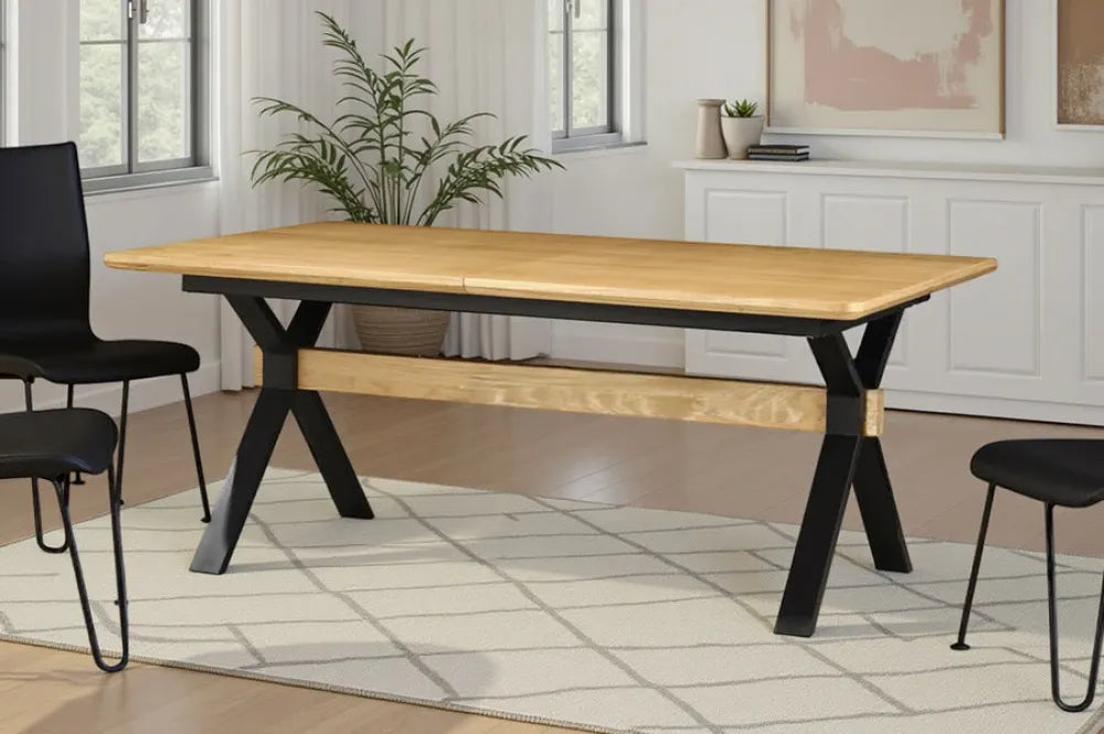 Masa extensibila din MDF/Funir de stejar Maro si Metal Negru L180-300xH76cm GIANT