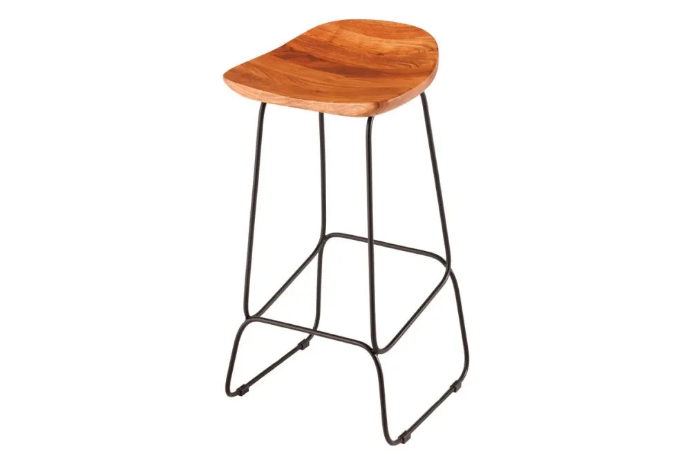 Set 2 scaune de bar din Metal Negru si Lemn de salcam Maro H84xL44cm Mammut