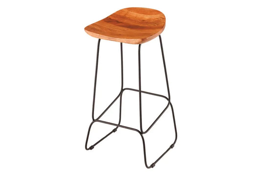Set 2 scaune de bar din Metal Negru si Lemn de salcam Maro H84xL44cm Mammut
