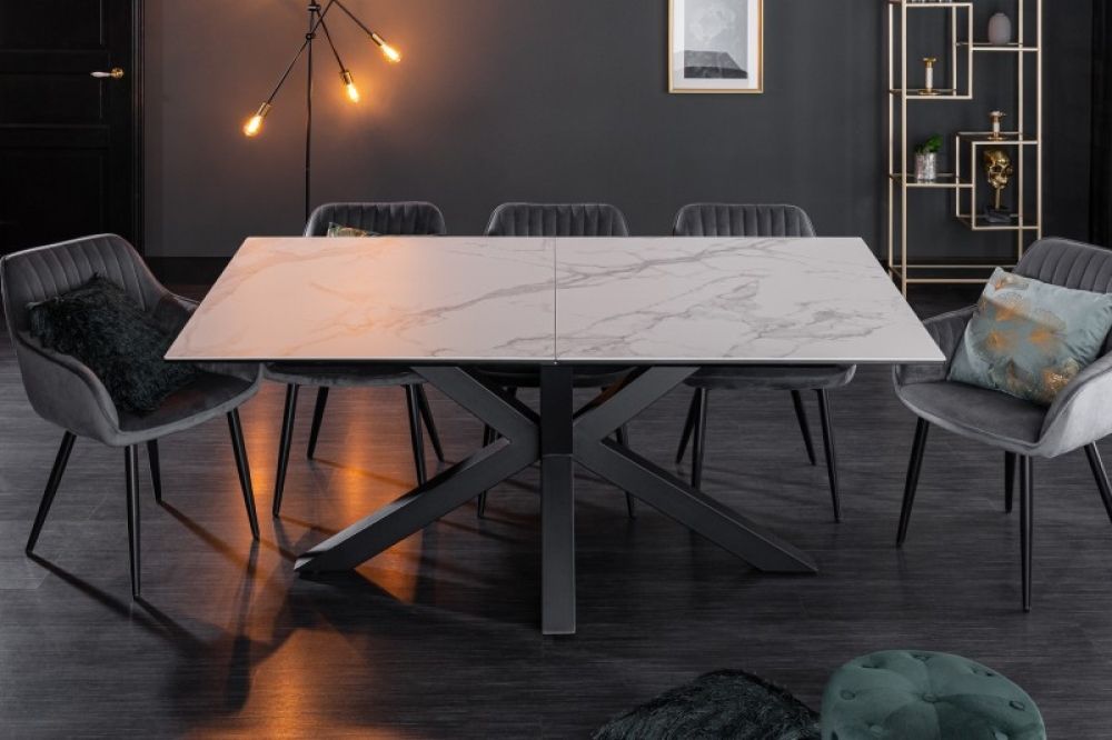 Masa extensibila dreptunghiulara din Ceramica si Metal Alb/Negru de 6-8 persoane L180/225x90cm Eternity