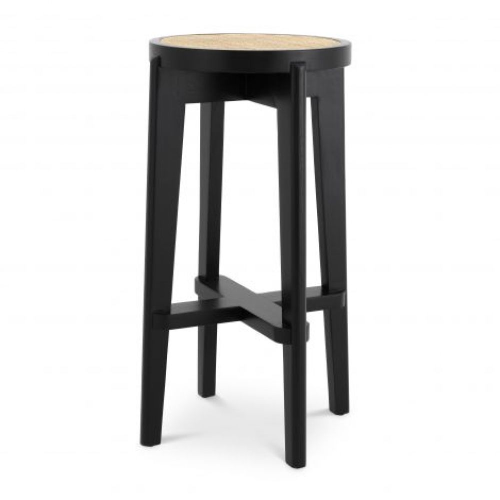 Scaun de bar din Ratan Bej cu picioare din Lemn Negru H77xL44xA44cm Dareau