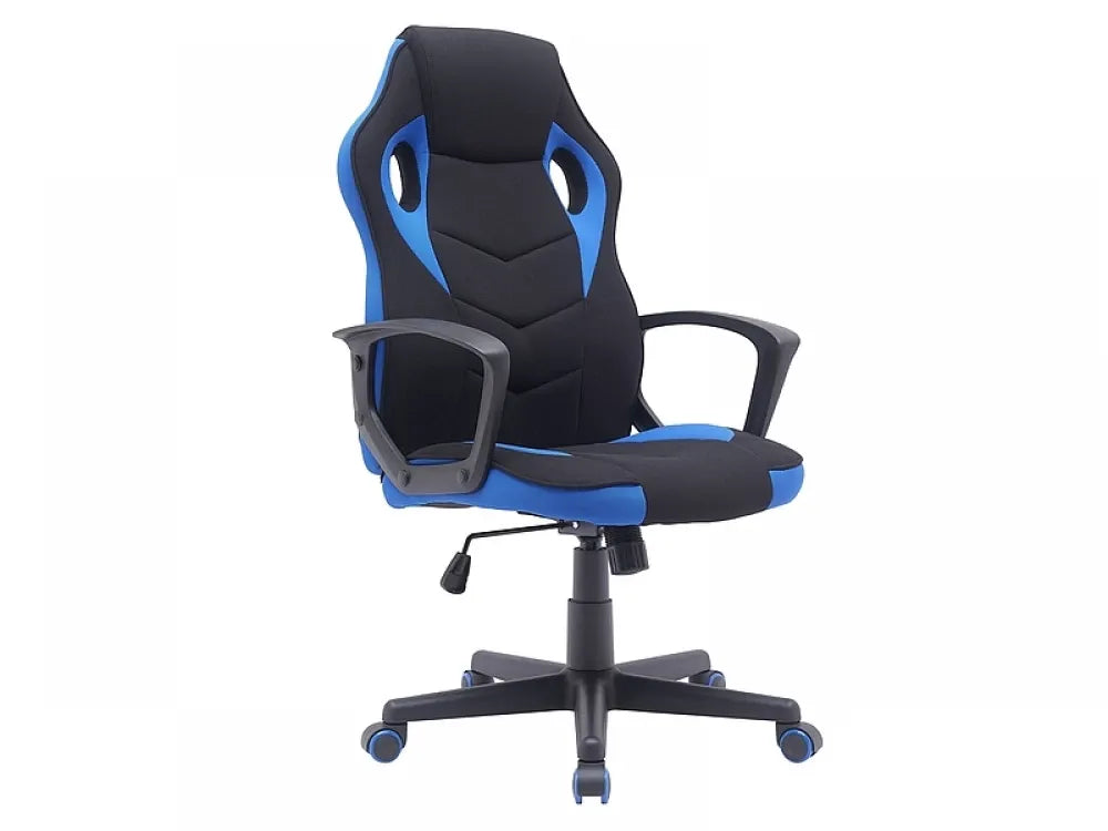 Scaun de gaming cu inaltime reglabila tapitat cu Stofa Negru/Albastru cu picioare din Plastic Negru/Albastru H106-114xL63xA48cm Dakar