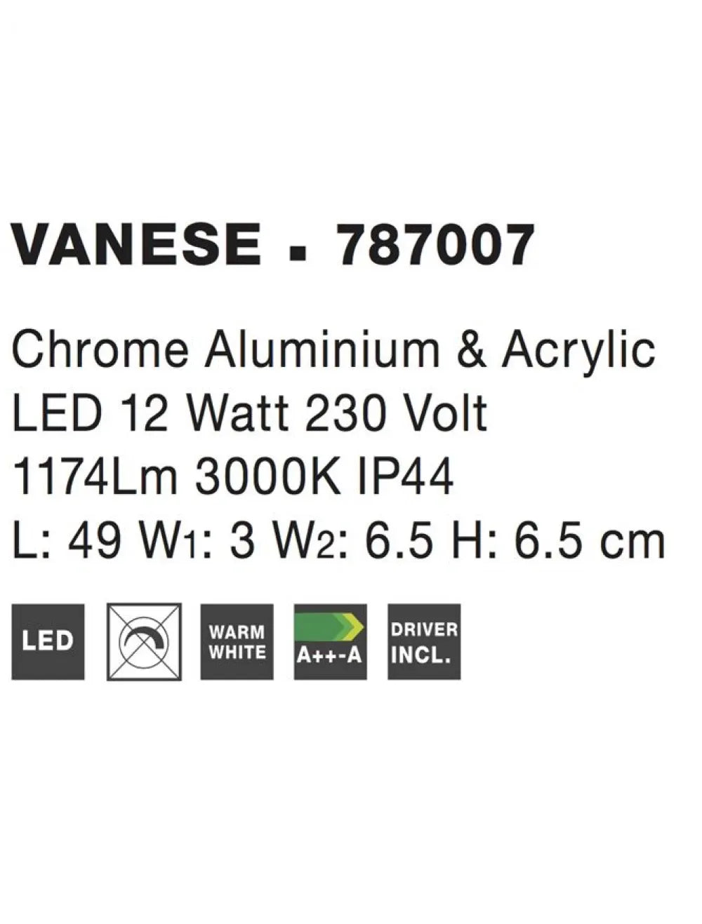 Aplica de perete structura din Aluminiu Argintiu si abajur din Acrilic Alb H6.5xL49cm IP44 12W 1174lm 3000k VANESE