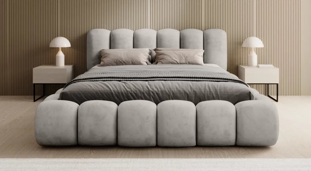 Pat 160x200cm tapitat cu Chenille Gri deschis Dallas