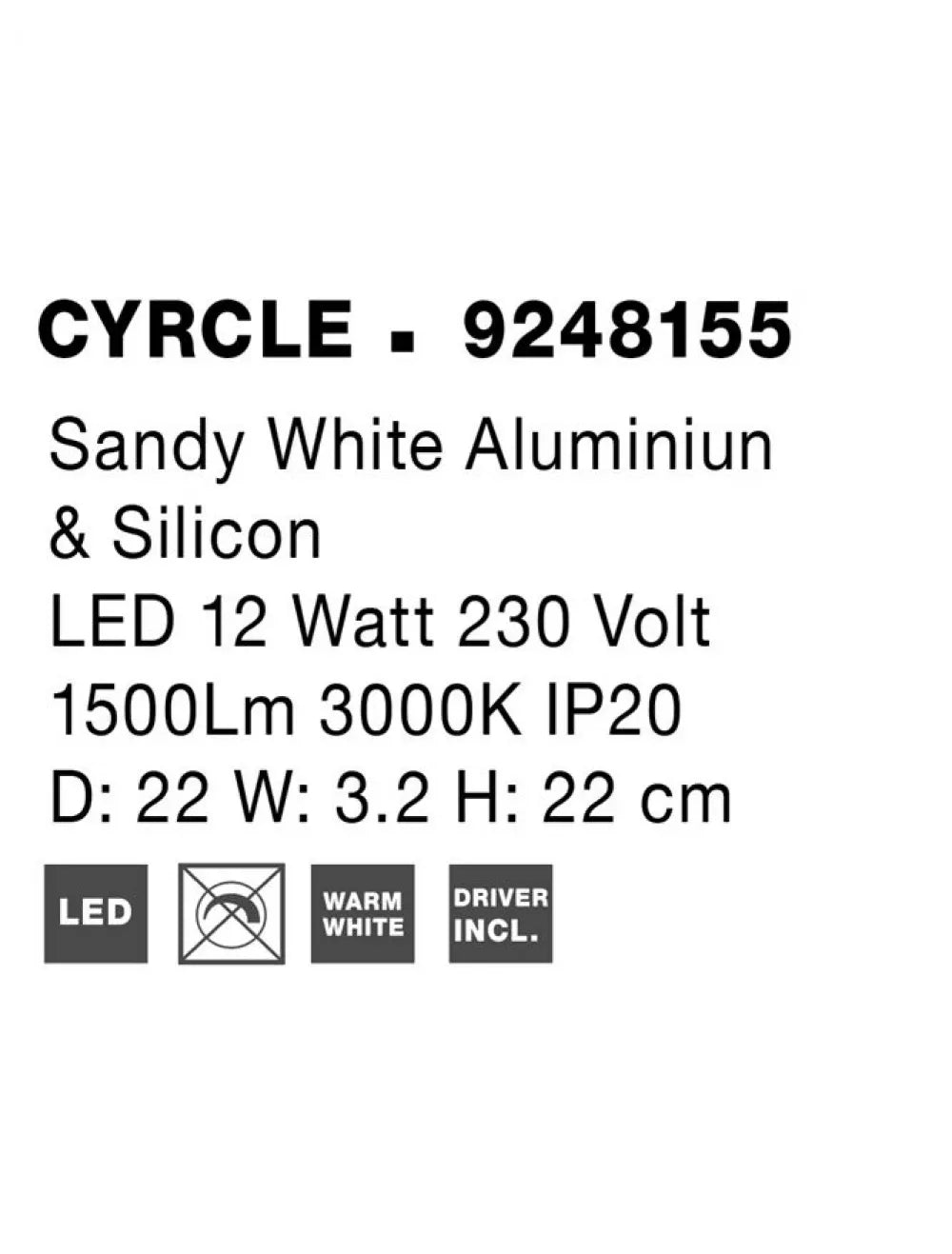 Aplica de perete structura din Aluminiu Alb si abajur din Acrilic  H22xL22cm IP20 12W 1300lm 3000k CYRCLE