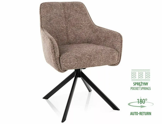 Scaun rotativ din Stofa Bej inchis si Metal Negru H83xL55xA62cm Notti