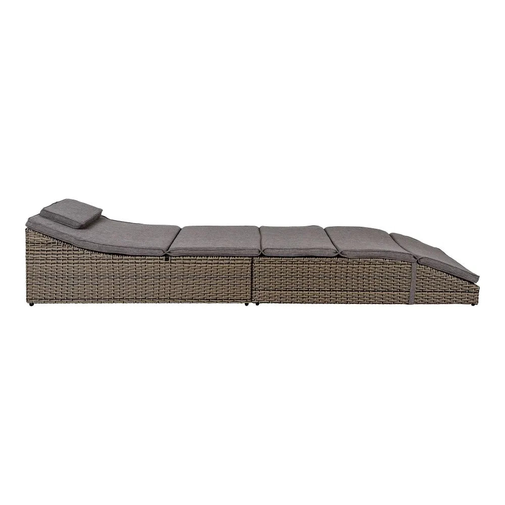 Sezlong de exterior cu perna din Metal/poliratan Maro si Stofa Gri H35/80xL200cm Split