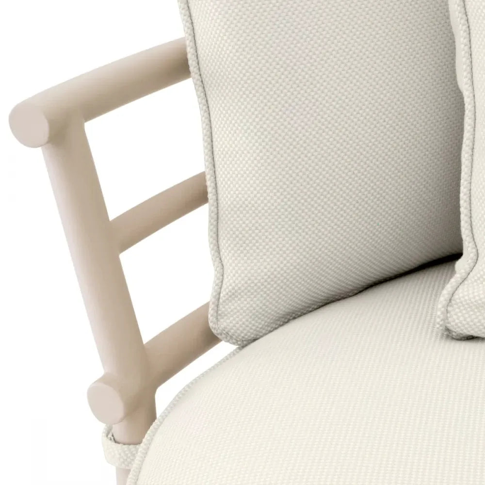 Canapea de exterior stanga din Metal Bej si Stofa Alb/Gri H59xL220cm Laguno  Eichholtz