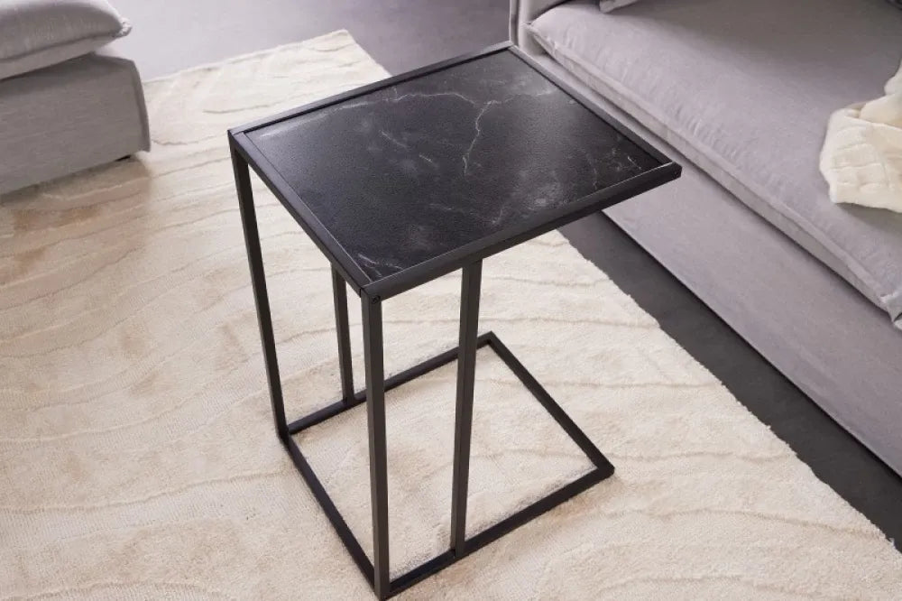 Masuta laterala Dreptunghiulara din Lemn stratificat Gri antracit si Metal Negru L43xH63cm Slim