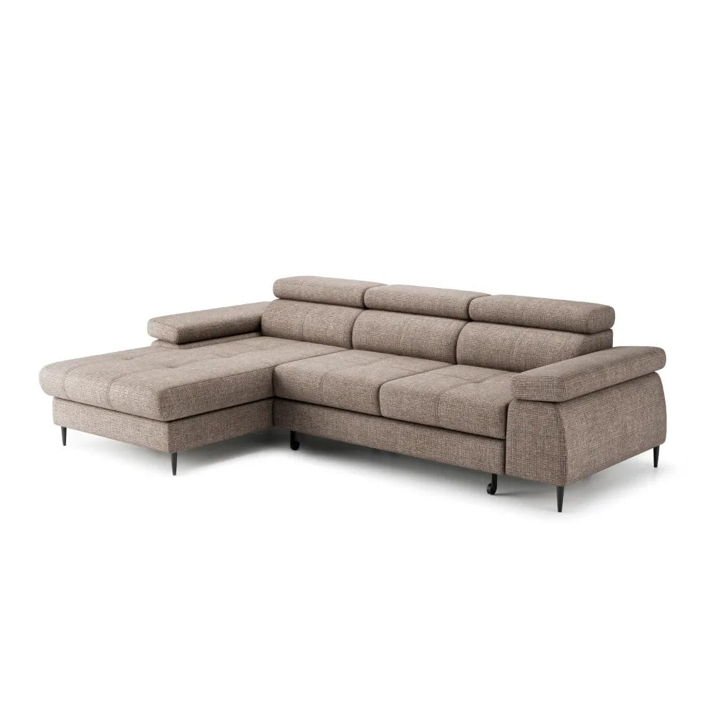 Coltar extensibil tapitat cu Chenille Bej inchis cu lada depozitare Cordoba I