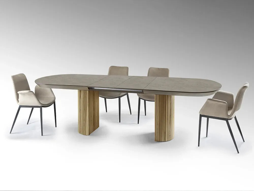 Masa extensibila din MDF Maro deschis si MDF Cu efect de piatra L206-286xH79cm Irati