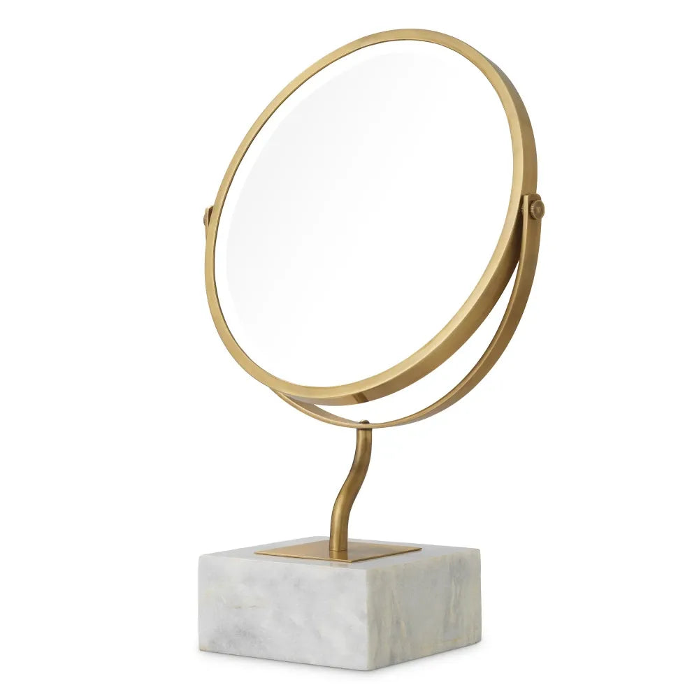 Oglinda de masa din Metal/Marmura Alama/Alb L42.5xH63cm Jovanni Eichholtz