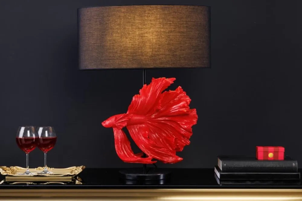 Veioza din Polirasina Rosu si Textil Negru H64xD50cm Crowntail