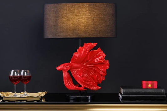 Veioza din Polirasina Rosu si Textil Negru H64xD50cm Crowntail
