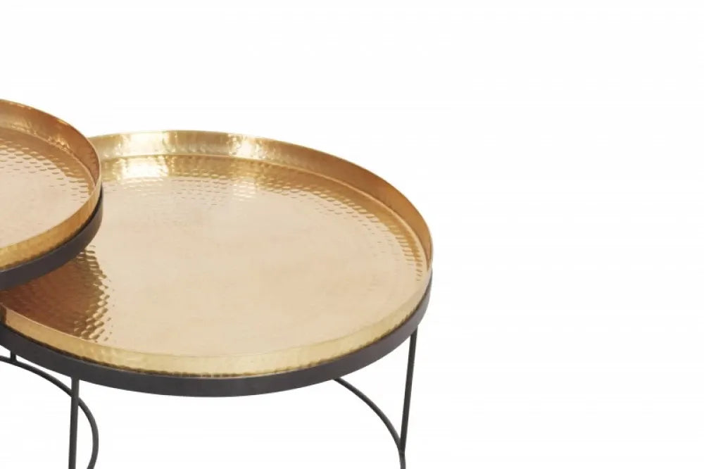 Set 2 masute de cafea Rotunde din Metal Auriu/Negru D46/57xH32/40cm Elements