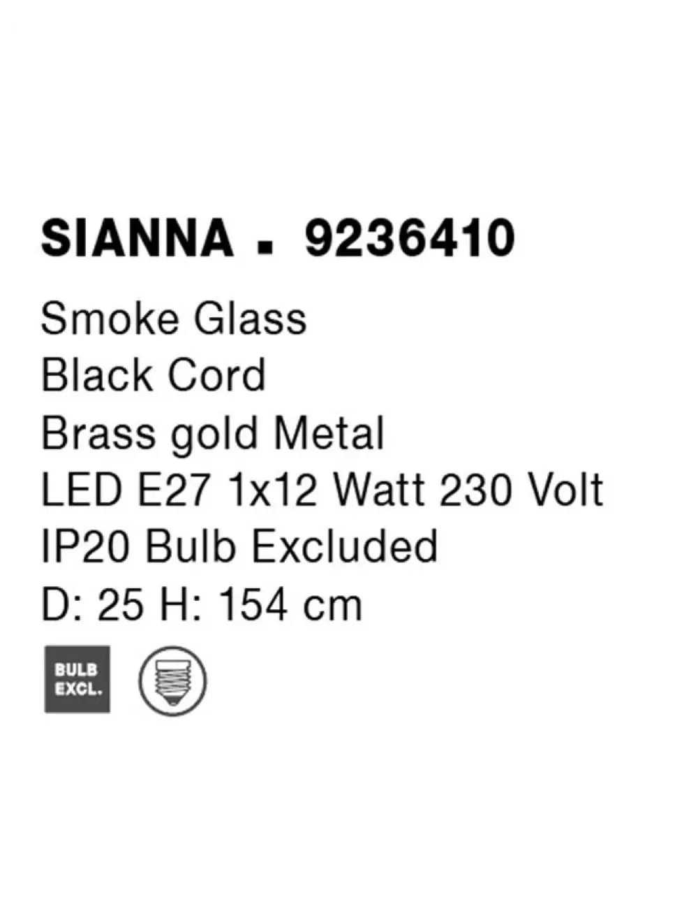 Lampa de podea structura din Metal Auriu si abajur din Sticla Fumuriu H154xL25cm IP20 SIANNA