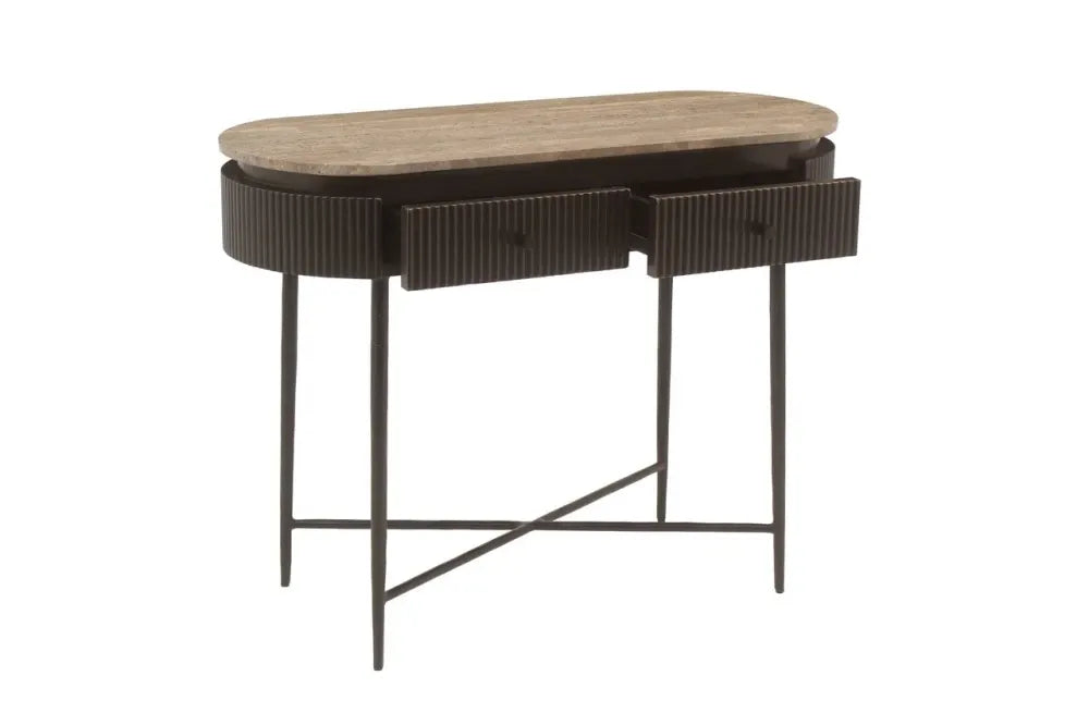 Consola din MDF/Metal Maro si Travertin Maro L100xH76cm Russo Richmond interiors