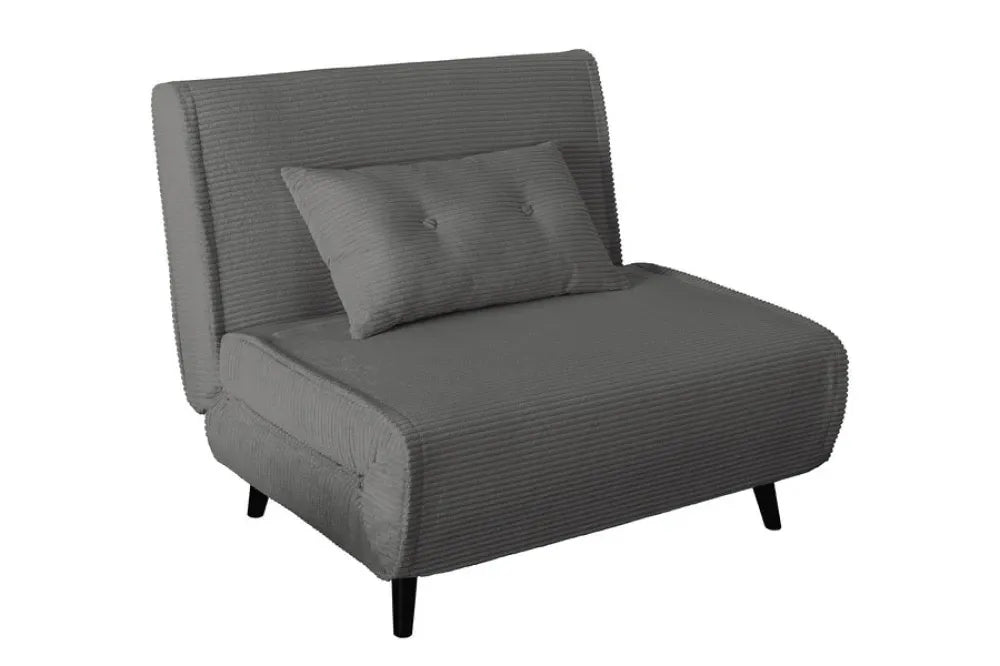 Fotoliu cu functie de dormit tapitat cu Raiat Gri si picioare din Lemn de pin Negru H82xL100xA91cm SMART MULTIFUNCTION
