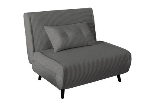 Fotoliu cu functie de dormit tapitat cu Raiat Gri si picioare din Lemn de pin Negru H82xL100xA91cm SMART MULTIFUNCTION