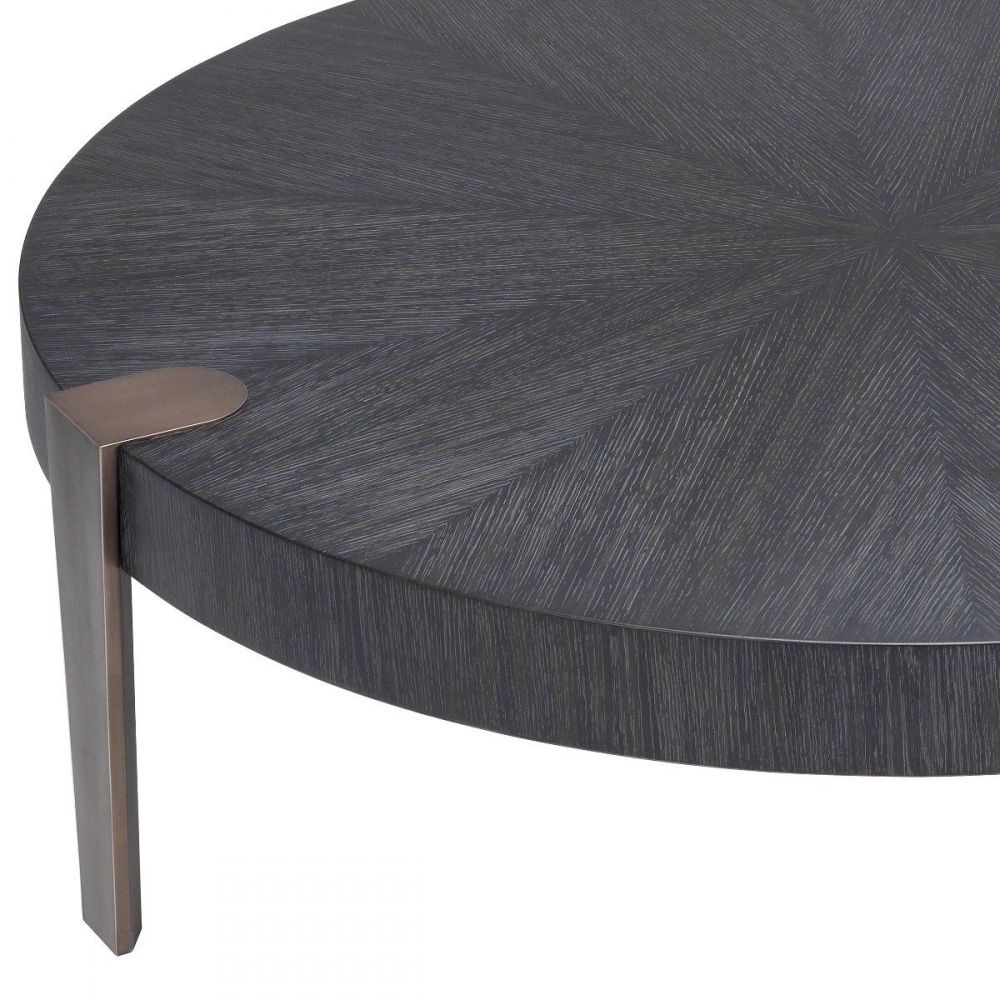 Masuta de cafea Rotunda din Metal si Furnir de stejar Maro/Negru D121xH39cm Oxnard