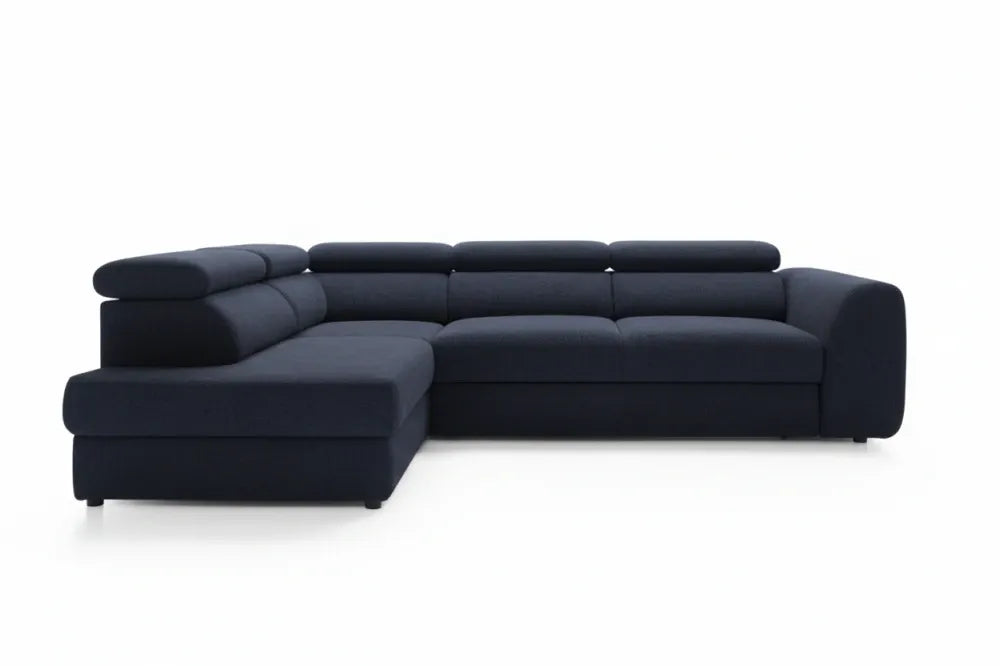 Colțar extensibil albastru Bergamo L Maxi cu ladă depozitare – 285 × 207 cm