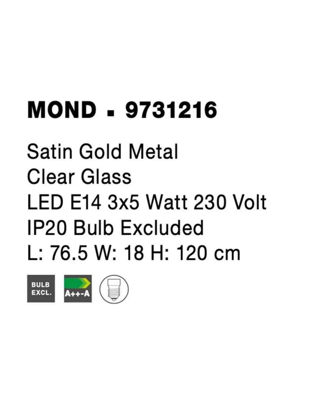 Lustra structura din Metal Auriu si abajur din Sticla Transparent H120xL76.5cm IP20 MOND
