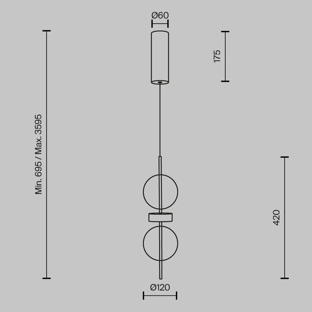 Pendul din Metal Negru si Sticla Fumuriu H359.5xD12cm Double Moon