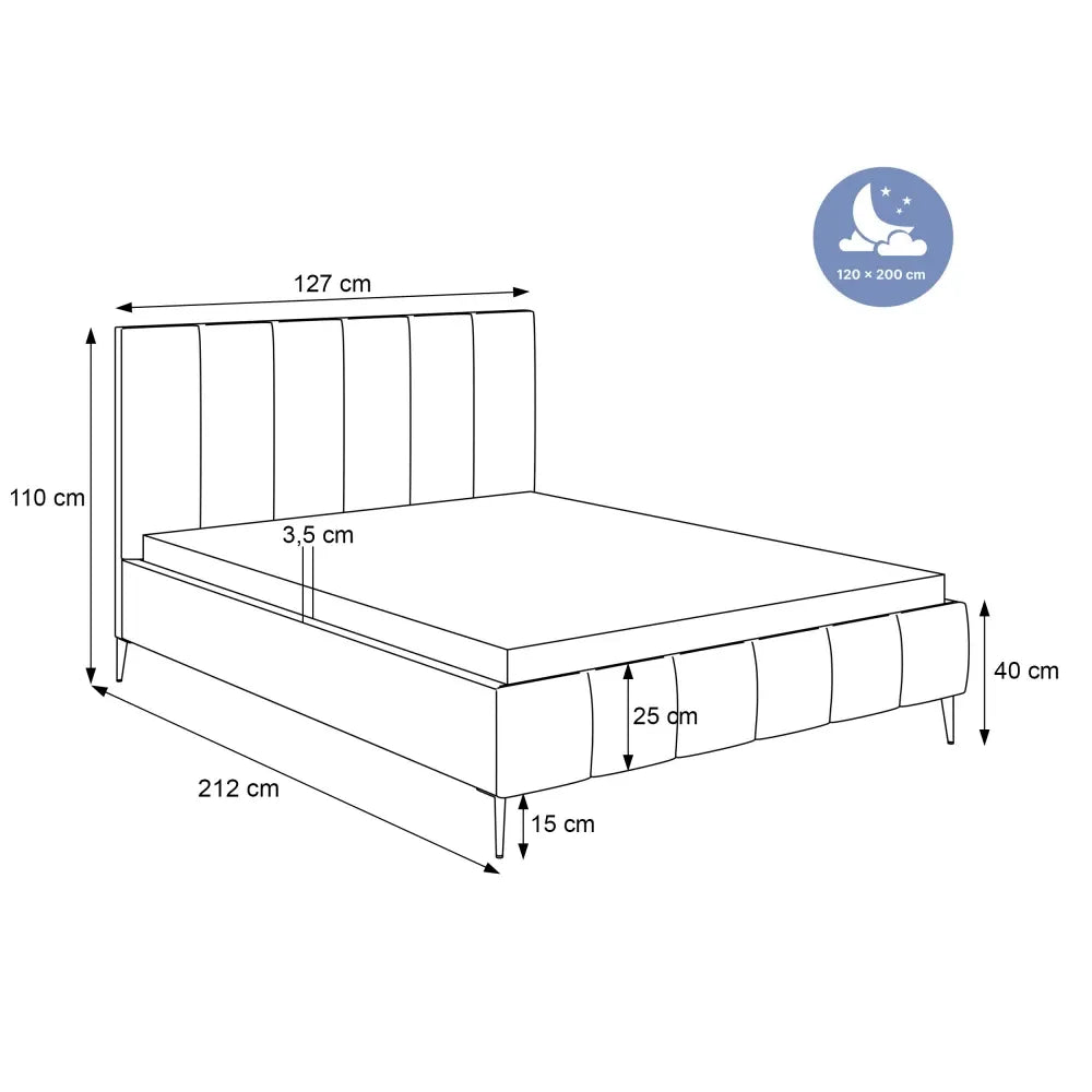 Pat 120 x 200 tapitat cu Catifea Velutto Verde Lara