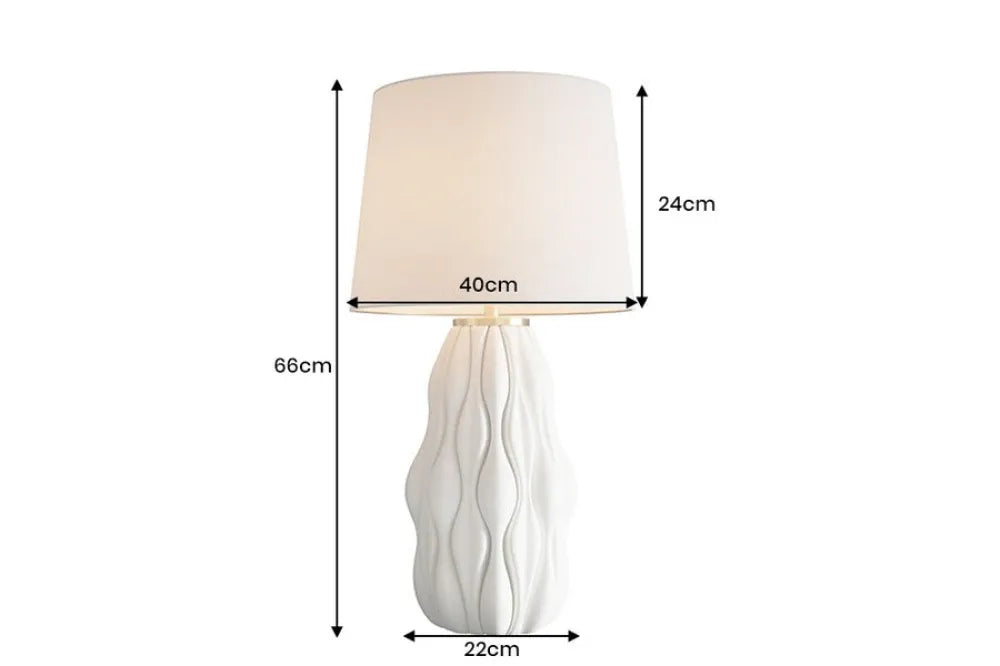 Veioza din Ceramica/Metal Alb/Auriu si Textil Alb D40xH66cm ELEGANCIA