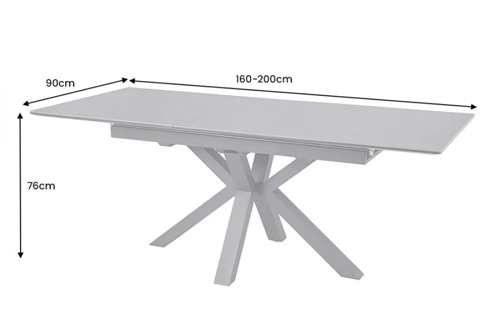 Masa din Sticla securizata/Ceramica Gri grafit si Metal Negru L160-200xH76cm Eternity