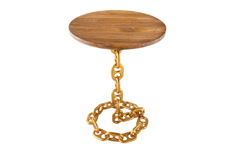 Masuta laterala din Lemn de mango Maro si Metal Auriu L38xH54cm Chain