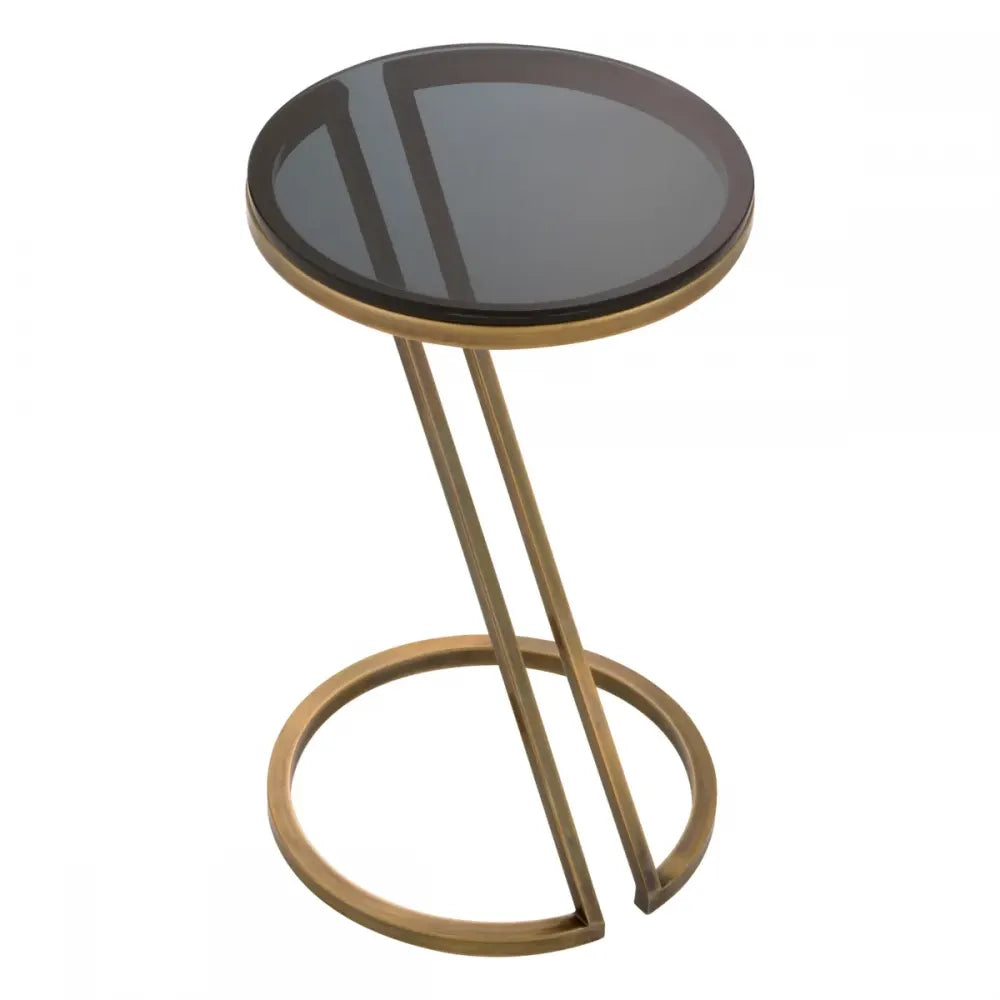Masuta laterala Rotunda din Otel inoxidabil Alama si Sticla Negru D36xH60cm Falcone Eichholtz