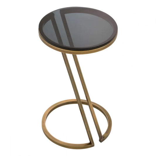 Masuta laterala Rotunda din Otel inoxidabil Alama si Sticla Negru D36xH60cm Falcone Eichholtz