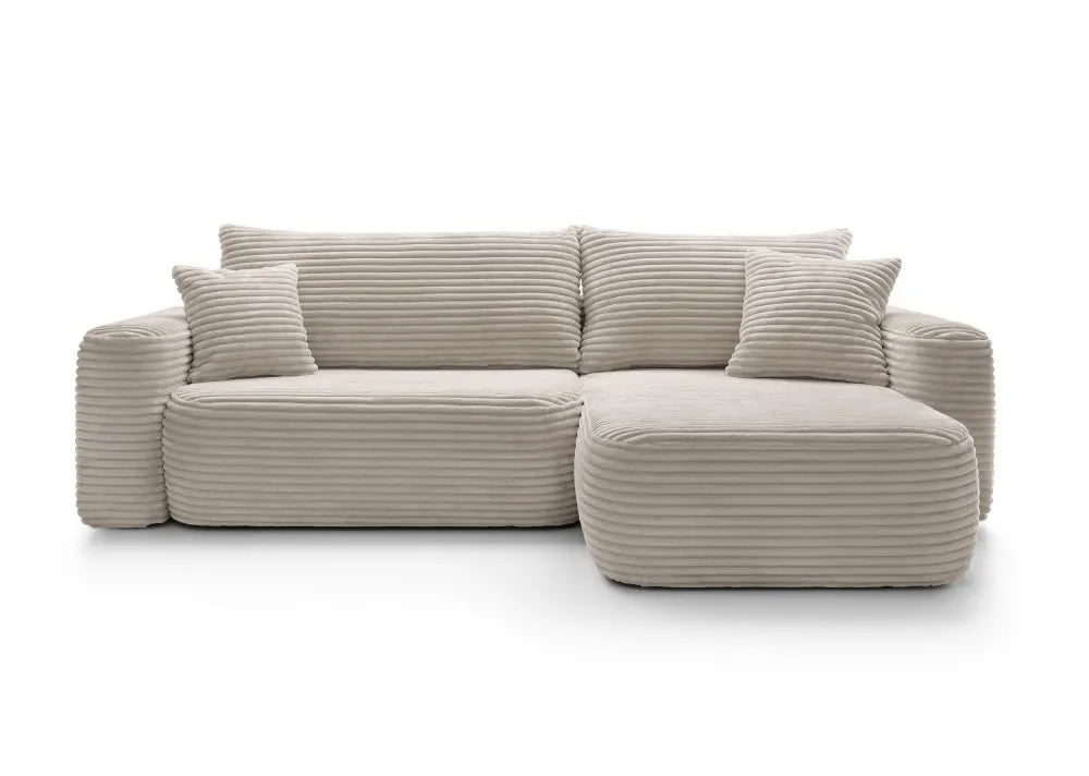 Coltar extensibil tapitat cu Corduroy Bej inchis cu lada depozitare Billy
