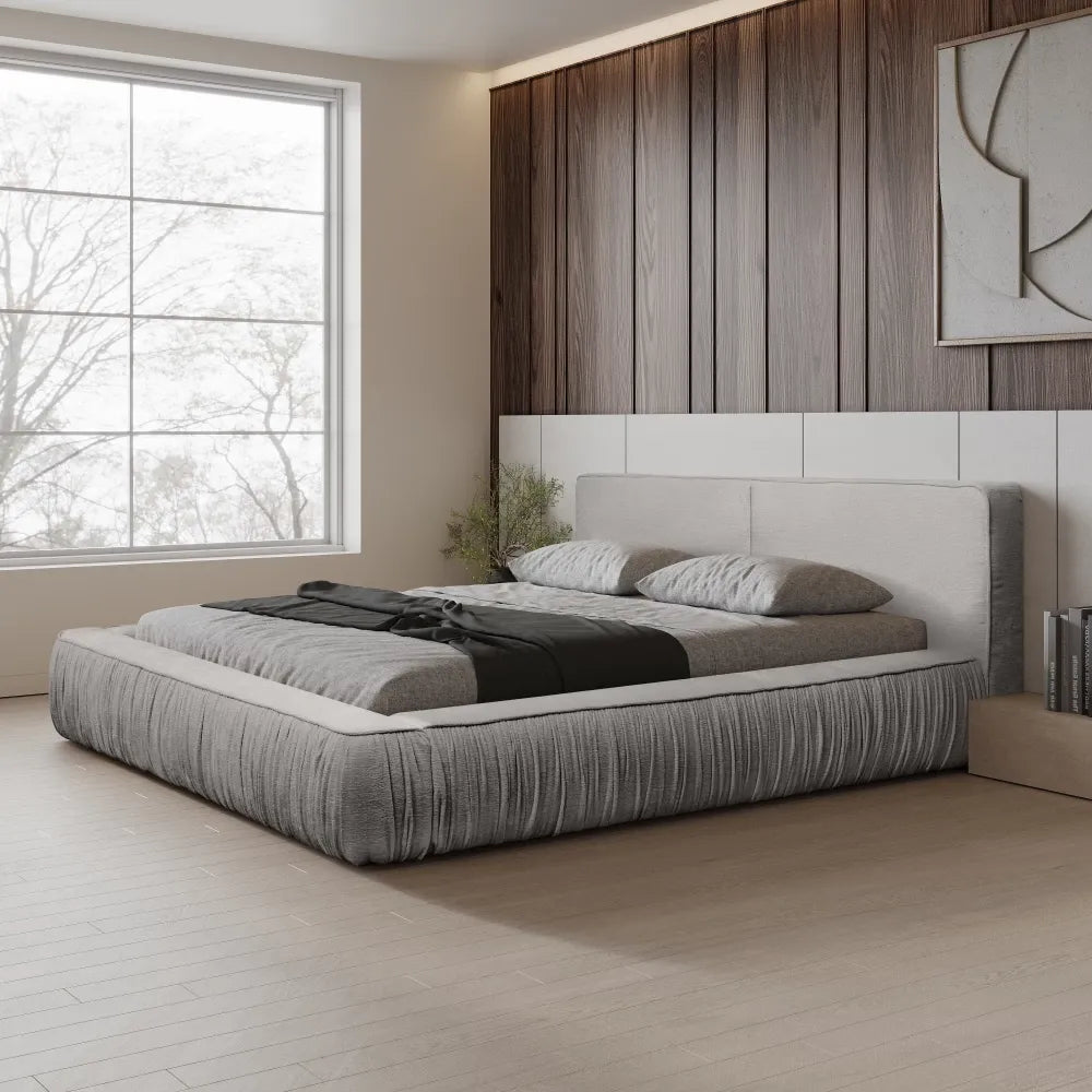 Pat 160x200cm tapitat cu Chenille Gri deschis Naomi