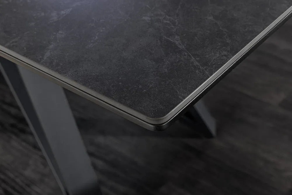 Masa din Sticla securizata/Ceramica Gri grafit si Metal Negru L160-200xH77cm Atlas