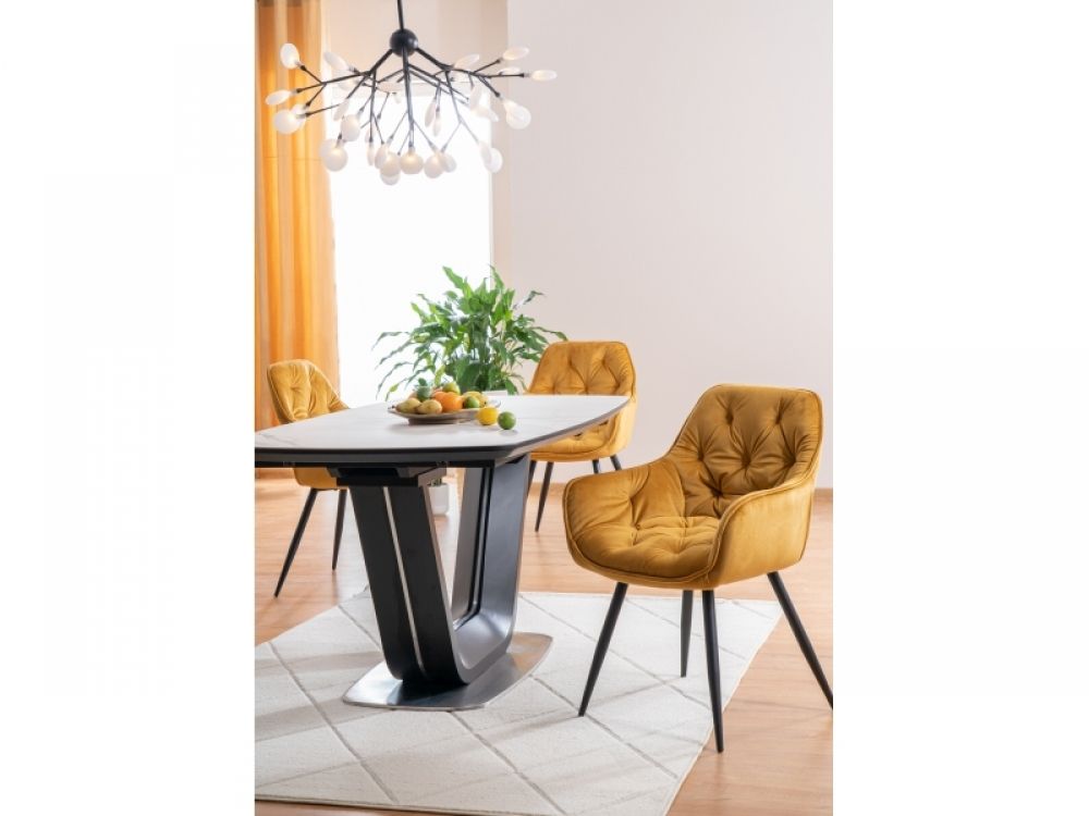 Scaun cu brate din Catifea si Metal Galben/Negru H87xL57xA43cm Cherry